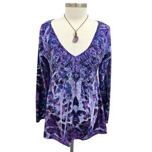 Live And Let Live Velvet Top Womens Size Small Purple V-Neck Fairy Whimsical
